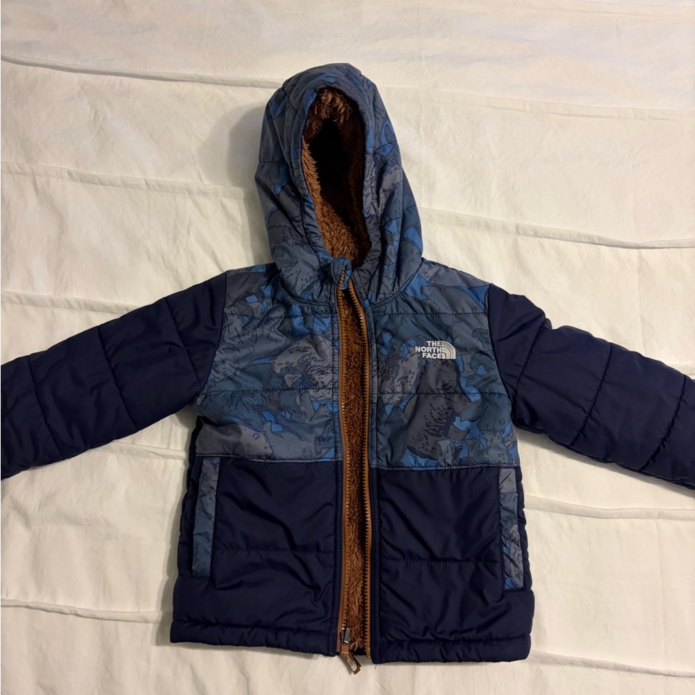 The North Face Kids Navy and Brown Puffer Jacket